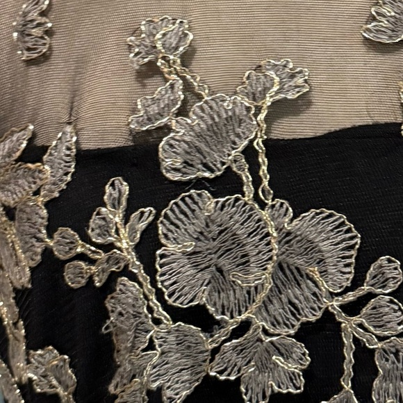 Tadashi Shoji lace gold appliqué sheer black dress- 12 - Picture 6 of 7